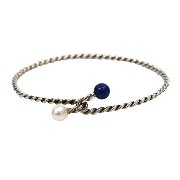 Tiffany Lapis Lazuli Pearl Ball Hook Screw Bangle Silver 2639$